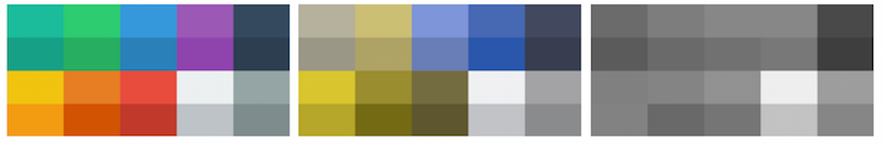 Палитра из Flat UI Colors В полном цвете, режиме протанопии и в оттенках серого
