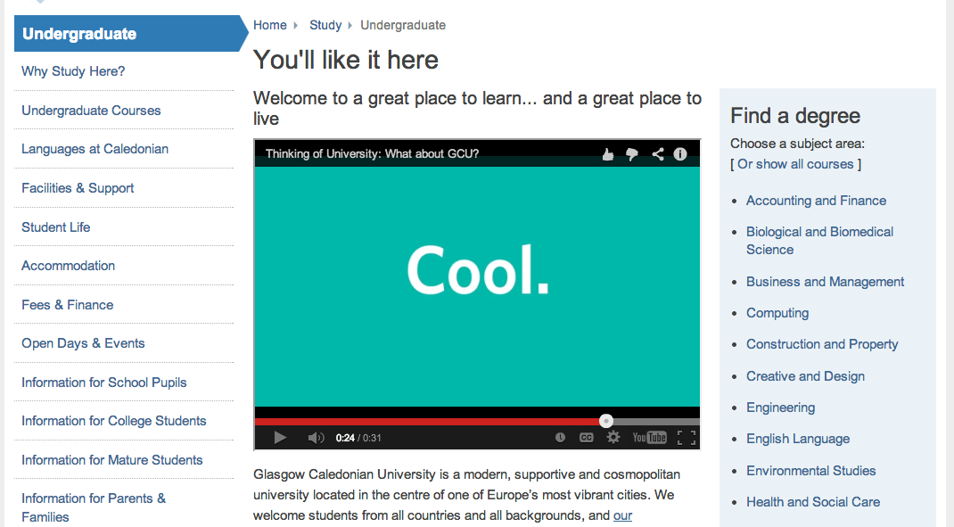 22-летний пользователь не был впечатлен этим видео из каледонского университета Глазго: «Оно раздражает…, оно кажется немного невежественным для университетской рекламы. Ты хочешь чего-то вдохновляющего, показывающего чем там лучше, чем в других университетах. Это объявление не заставило бы меня хотеть учиться в том университете”. Фактически всегда, когда ваш контент расценивается, как реклама — знайте, что вы делаете что-то не так.
