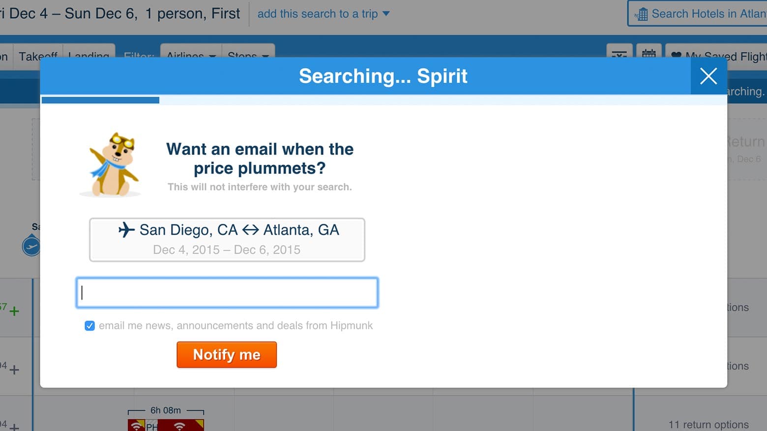 Spirit Airlines предлагает UX интерфейс, который позволяет потенциальным покупателям, избежать ожидания, используя функцию «Сообщить».