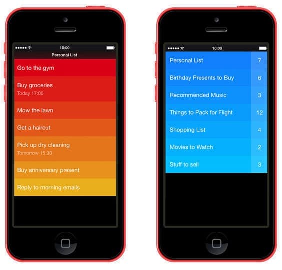 Приложение для iOS использует аналоговую цветовую схему для приоритезации задач