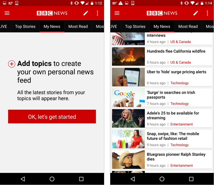 Кастомизированная лента новостей BBC для Android