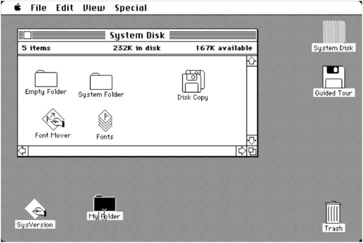 Оригинальный рабочий стол Mac OS, популяризовавший новый графический интерфейс